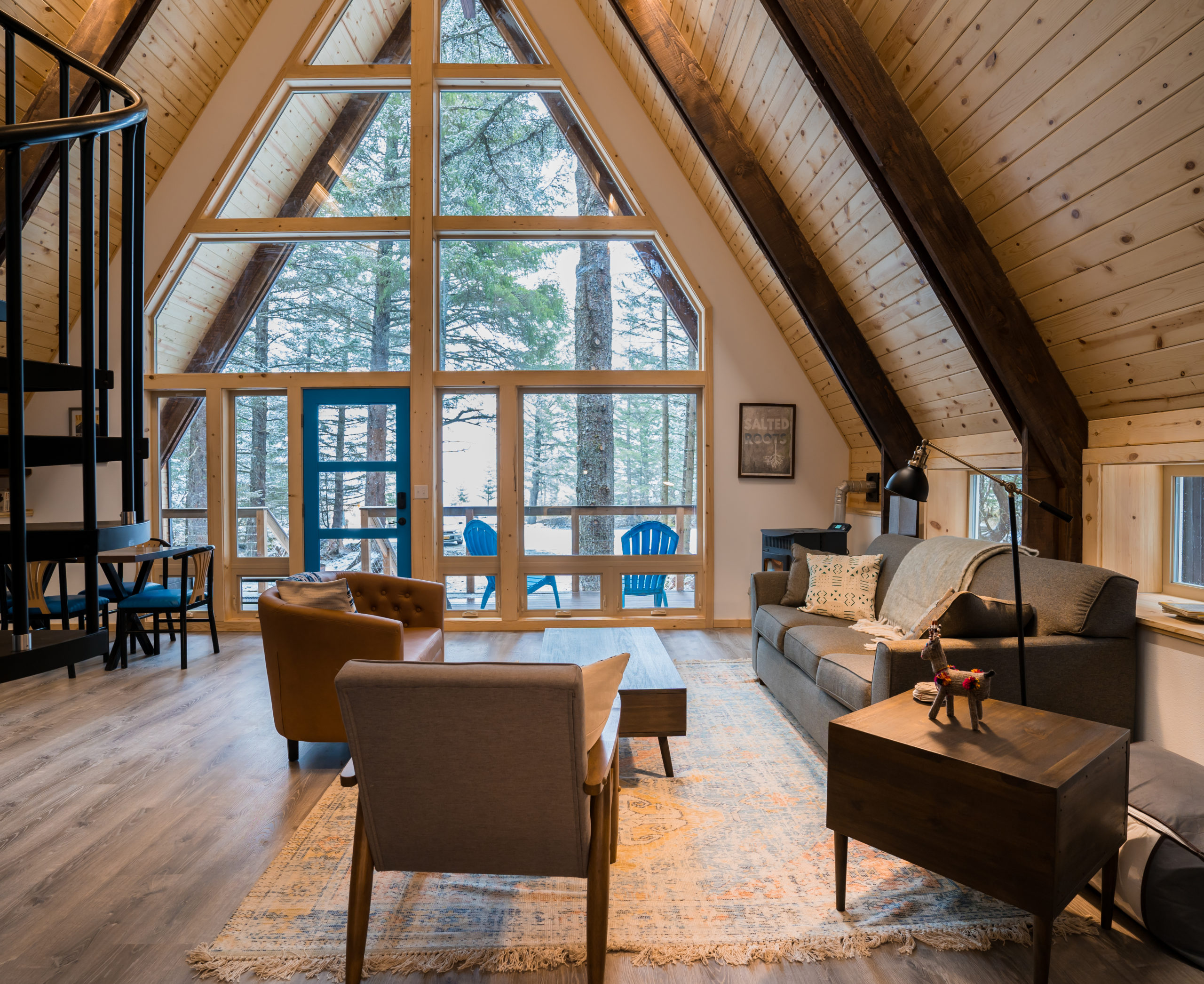 blue cabin living room